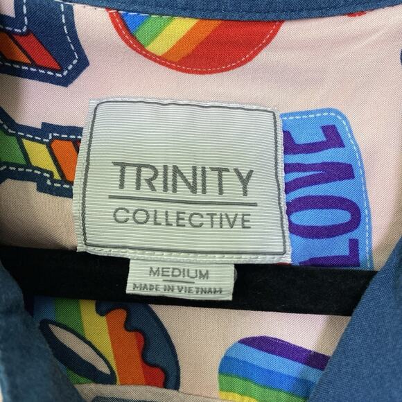 Trinity Collective Shirt Mens Medium Pink Button Up Camp Pride Equality Love LGB - Picture 7 of 7